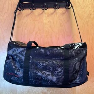 Ed Hardy Black Duffel Bag with Iconic Design